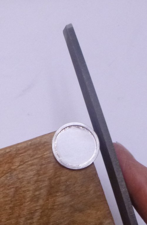 Judy Larson's Bezels Using Square Wire - , Metalwork, Cutting, Cutting Tool, Cutters, Filing, Finishing, Butane Torch, Soldering, Solder, Design, File and then refine the edges